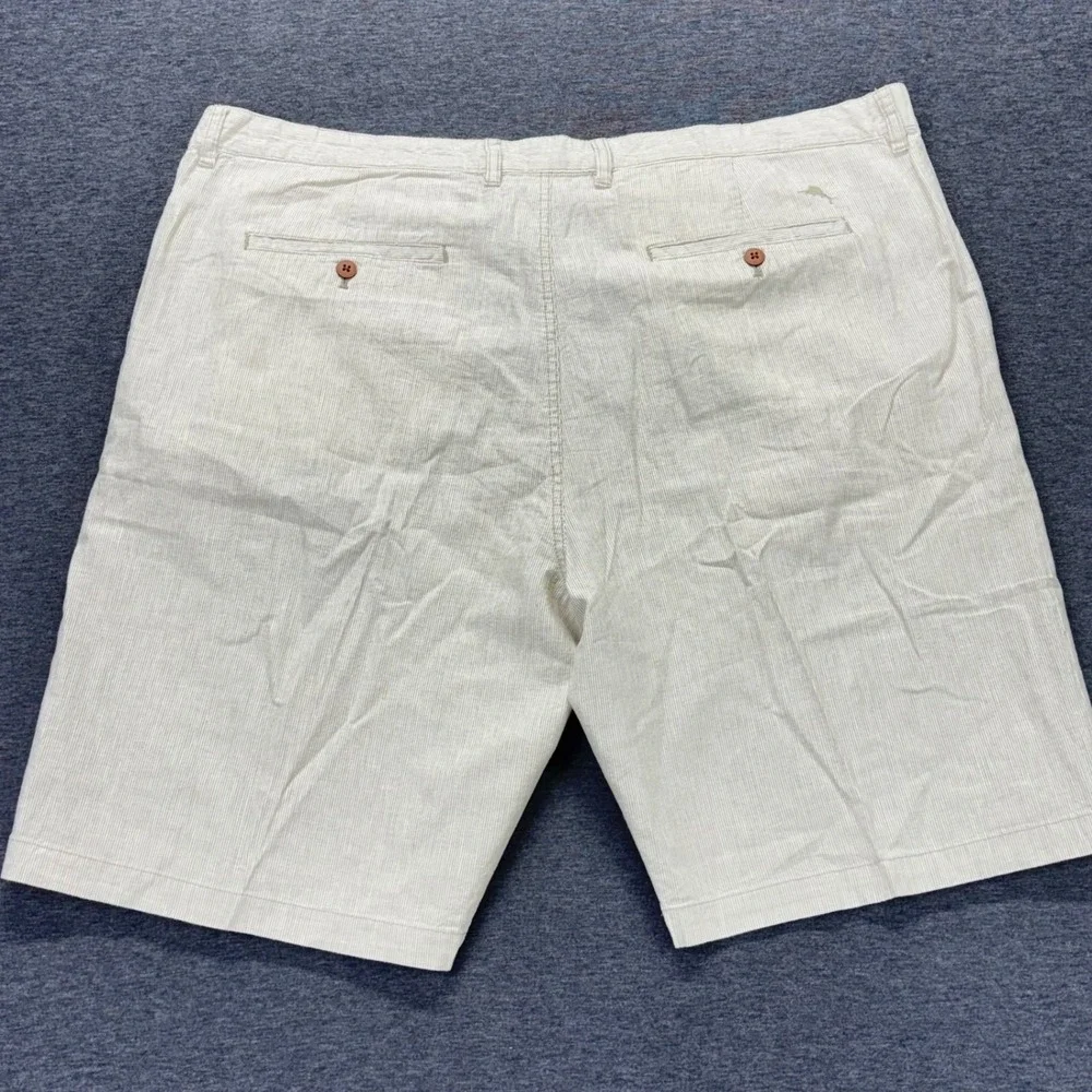 Tommy Bahama Shorts Mens 44 Linen Cotton Striped Casual‎ 11in Inseam Beige Beach